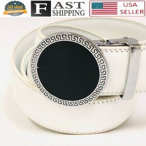 Fashion Leather Silver Round Buckle White Belt Automatic Jeans Dress Meander New